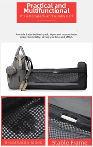 Detail of portable diaper bag showing breathable mesh fence and crib support structure