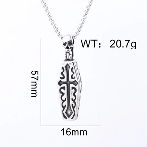 Gothic silver coffin pendant with cross and skull details, size 57mm by 16mm