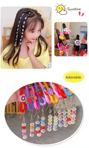 Detailed set of colorful floral hair clips and beaded pendants for girls' braided hairstyles