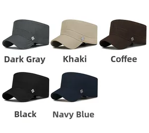 Flat top military caps collection in dark grey, khaki, coffee, black and navy blue colors