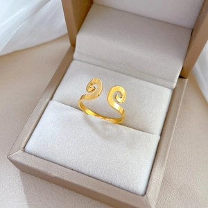 Minimalist golden titanium steel open ring with traditional curl design and matte finish