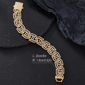 Detailed size specifications for the 16mm gold plated Cuban chain bracelet with iced out gems