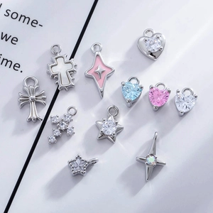 DIY Jewelry Charms Pendants Copper With Zircon And Enamel Heart Star Cross Shapes For Earrings Necklaces Making