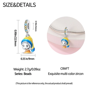 Artistic Girl with a Pearl Earring charm bead with size specs and jewelry styling
