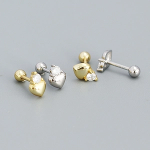 925 Sterling Silver Heart Screw Back Earrings With Tiny Zircon Minimalist Cartilage Studs For Women Clear Cubic Zirconia