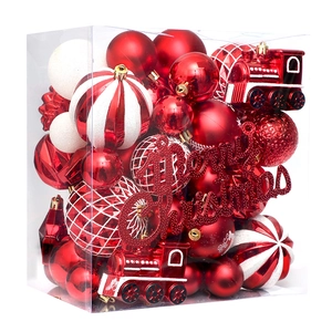 Lot de 65 boules de Noël rouge et blanc avec ornements de train et panneau de Noël
