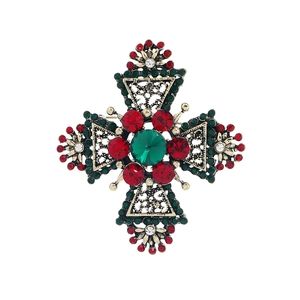 Vintage Baroque rhinestone cross brooch in antique bronze for men suit accessory