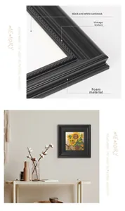 Detail of black foam photo frame with vintage texture and reversible double-sided mat board