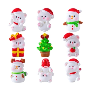 Set of 9 Christmas resin miniatures including bears, snowmen, and trees for DIY snow globes