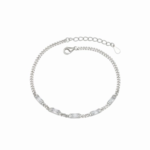 Elegant S925 sterling silver bracelet with five rectangular cubic zirconia stones