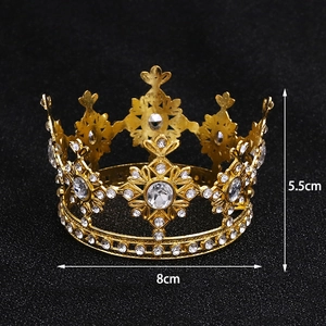 Detailed view of 5.5cm tall golden birthday cake crown with sparkling rhinestones decoration