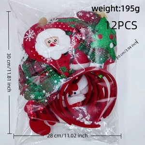 Detailed dimensions of 12-piece Christmas headbands set featuring reindeer antlers and Santa