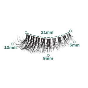 Detailed size specifications for natural long half eyelashes with 21mm length and 10mm curl