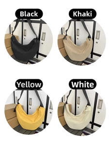 Nylon crescent crossbody bags in black, khaki, yellow, and white color options