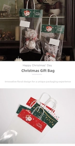 Detail of Christmas gift bag with Santa Claus pattern and transparent plastic finish