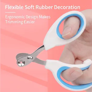 Ergonomic stainless steel cat nail clipper with circular hole design and non-slip blue handle