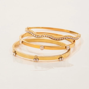 Set di tre bracciali in acciaio inossidabile placcato oro 18K con cristalli brillanti