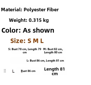 Polka dot dress size chart detailing bust and length measurements for S, M, and L