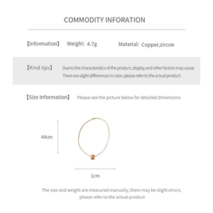 Detailed size specifications for zircon waist necklace with dimensions and material info