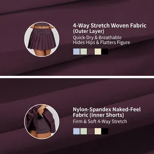 Women's purple pleated tennis skirt with double-layer design and phone pocket leggings