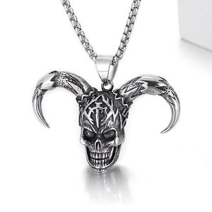 Horned Skull Pendant Gothic Punk Hip Hop Stainless Steel Jewelry For Men Retro Ram Skull