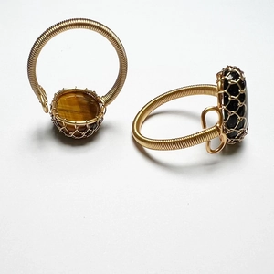 Handmade 14K gold filled wire wrapped tiger eye stone ring with adjustable open band
