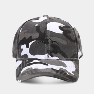 Camouflage baseball cap with mountain embroidery for outdoor hiking and adventure