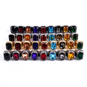 Vintage Titanium Steel Square Rhinestone Ring For Men Women Large Rectangular Gemstone Inlaid Electroplated Fashion Jewelry Hand Ring Finger Accessory