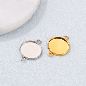 Golden and silver stainless steel round bezel connectors for DIY jewelry making