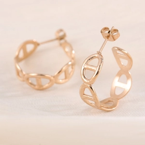 18K gold plated titanium steel geometric pig nose chain link hoop earrings for women