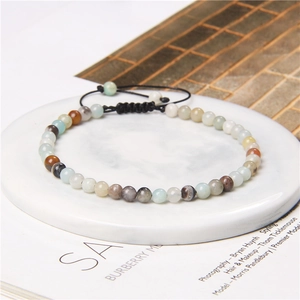 4mm natural crystal stone energy bracelet with colorful beads and adjustable black cord