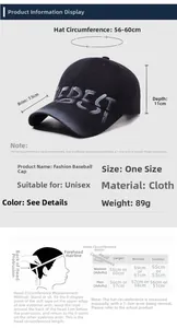 Size guide for vintage washed baseball cap showing dimensions and head measurement tips