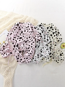 Newborn Baby Boy Girl Cotton Muslin Romper And Hat Cow Print Long Sleeve Jumpsuit Spring Autumn Infant Sleepwear Clothing