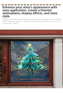 Christmas tree window sticker with graffiti style, blue-green tones and Merry Christmas text