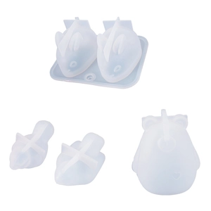 Stampi in silicone traslucido per ornamenti in resina di simpatici animali 3D come conigli