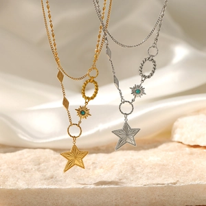 Layered Necklace Stainless Steel Star Pendant Bohemian Style Trendy Jewelry For Women