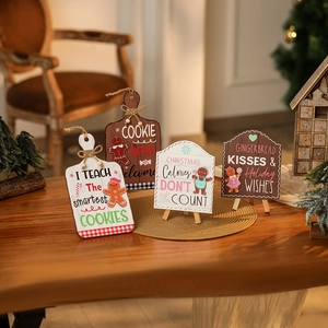 Christmas Gingerbread Man Wooden Sign Desktop Ornament Hanging Welcome Plaque Festive Holiday Home Decor