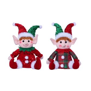 Christmas elf plush dolls with red and green sequins and classic checkered hats