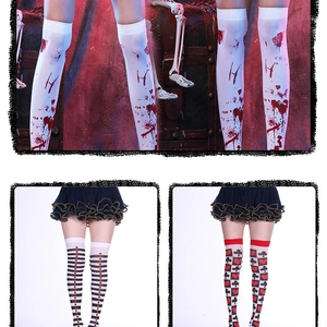 Halloween bloodstained socks and patterned over-knee cosplay stockings set