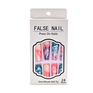 24pcs long press-on nails with colorful cloud and star patterns in a white display box