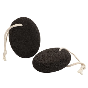 Dual pack of black volcanic pumice stones with hanging ropes for foot exfoliation