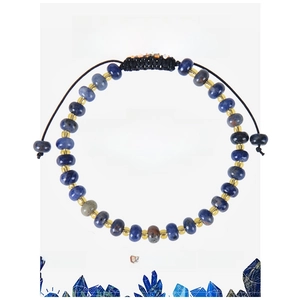 Adjustable Lapis Lazuli woven bracelet featuring flat abacus beads and gold accents