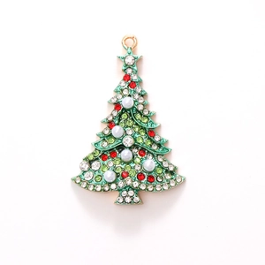 Christmas tree vent clip charm with green enamel and colorful rhinestones on white background