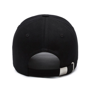 Classic black embroidered baseball cap with adjustable silver metal buckle and strap