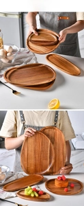 Detail showing natural wood grain and smooth rounded edges of irregular acacia serving trays