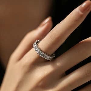 Elegant S925 sterling silver ring featuring sparkling square cut full diamond zircon stones