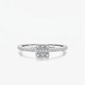 Square Cluster Zircon Ring 925 Sterling Silver Geometric Sugar Cube Minimalist Elegant Stackable Jewelry For Women
