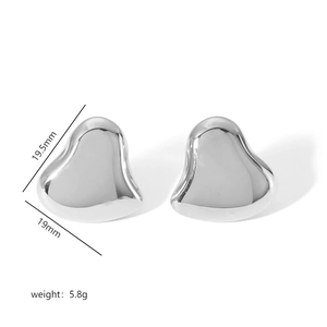 Polished silver heart earrings with dimensions 19.5mm height and 19mm width detail