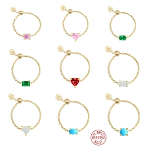 Adjustable S925 sterling silver chain rings with various colorful zircon gemstones