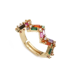 18K gold plated wing-shaped wave ring featuring multi-colored micro-pave cubic zirconia